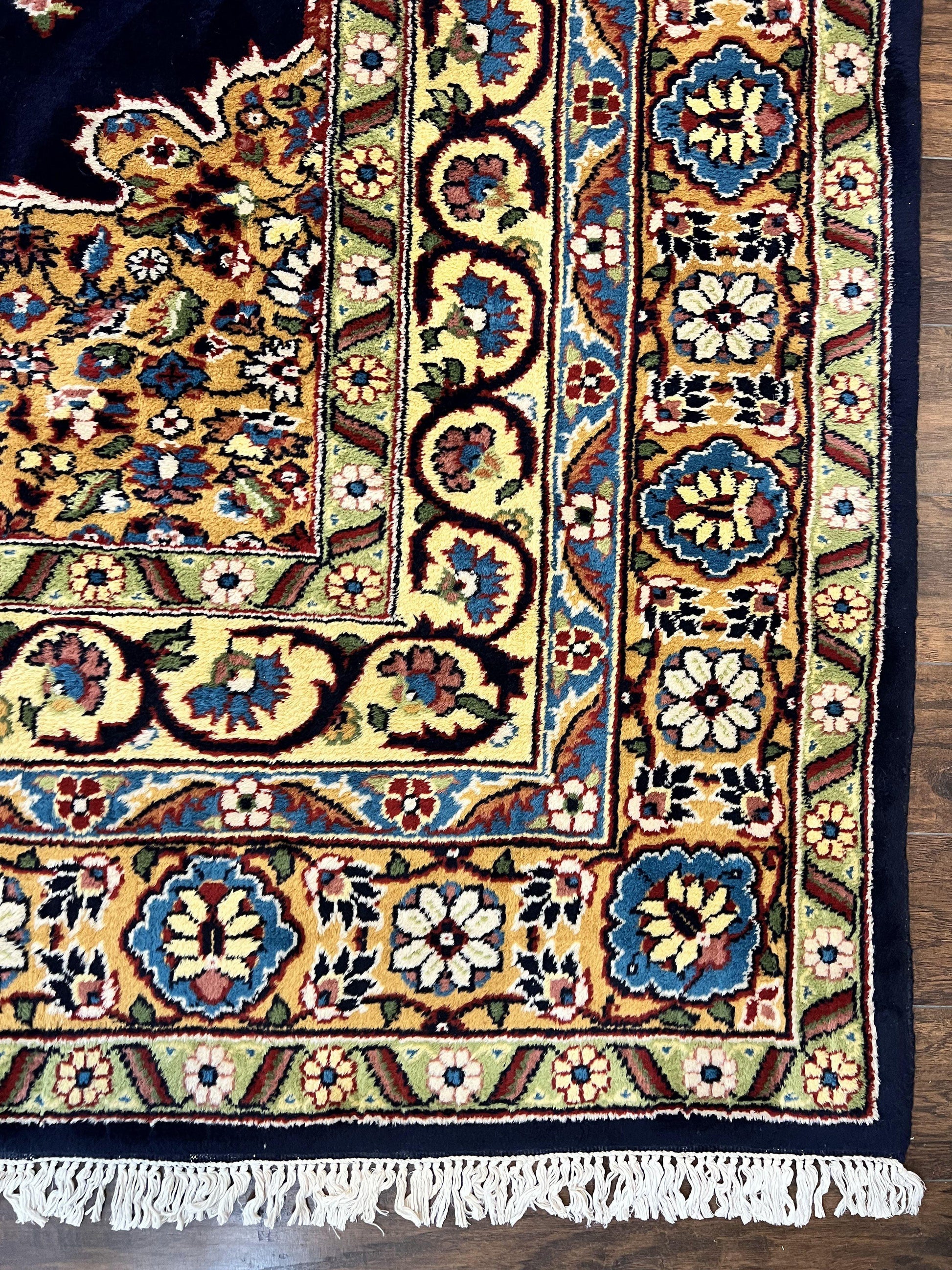 Indo Persian Rug 12x15, Mahal Sarouk Rug 12 x 15, Wool Hand Knotted Vintage Carpet, Navy Blue, Oversized Rug, Center Medallion - Nuvé