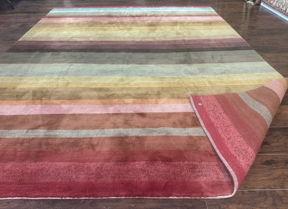 Modern Persian Gabbeh Rug 8x10, Multicolor Stripes, Soft Thick Wool Pile - Nuvé