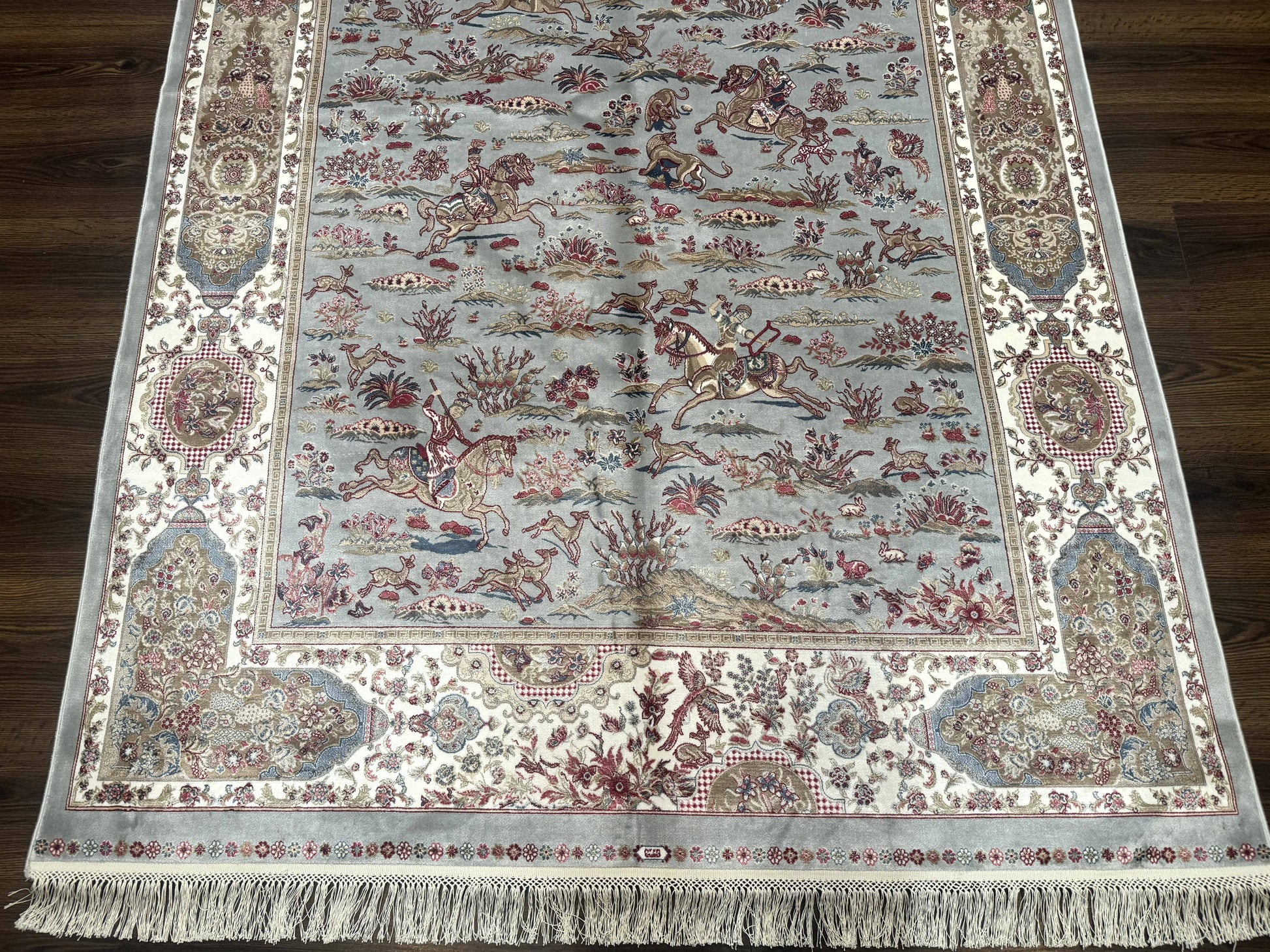 Turkish Silk Rug 5x7, Hunting Design, Animal Pictorials, Bamboo Silk - Nuvé