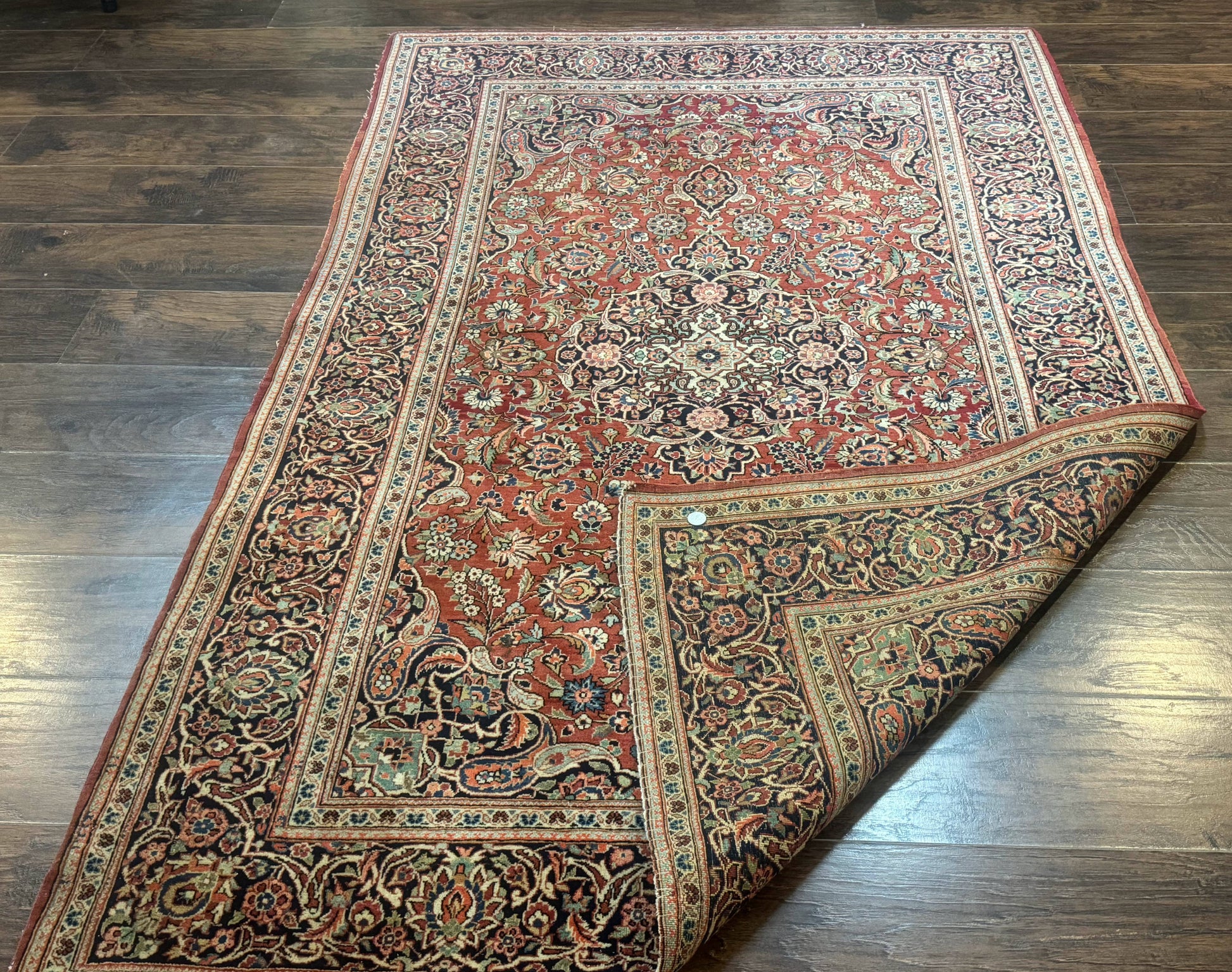 Persian Kashan Rug 4x7, Red, Floral Medallion, Vintage, Wool - Nuvé