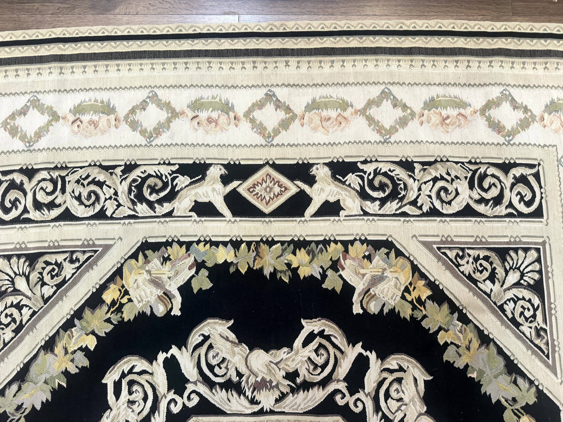 Aubusson Rug 6x8, European Design, Lion Pictorials, Black - Nuvé