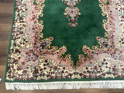 Green Persian Kerman Rug 4x6, Semi Open Field, Green & Cream, Vintage - Nuvé