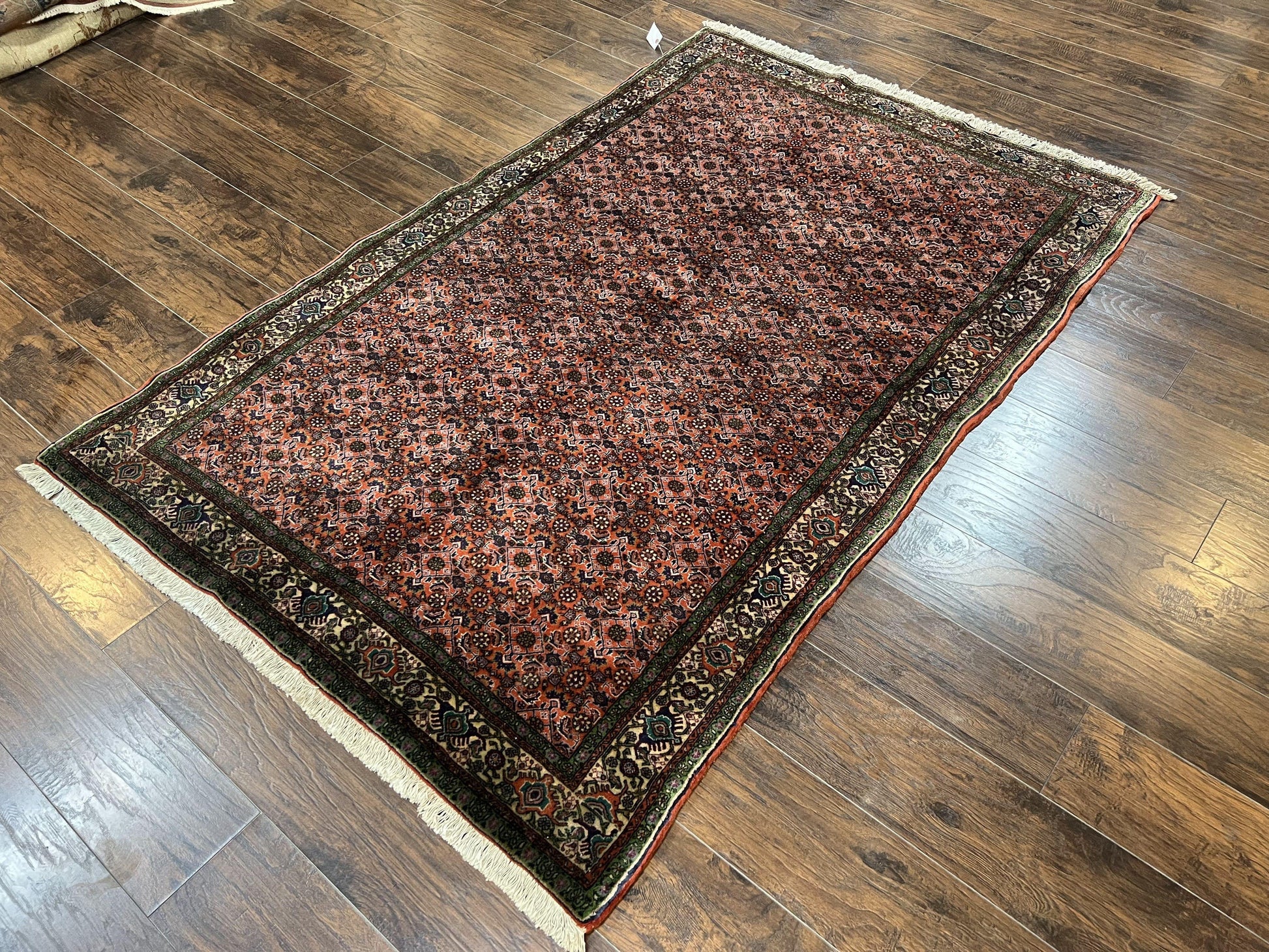 Antique Persian Bijar Rug 5x7, Allover Pattern, Hand Knotted Vintage Wool Tribal Oriental Carpet, Bidjar Rug, Red and Cream 5 x 7 ft, Handmade Rug - Nuvé