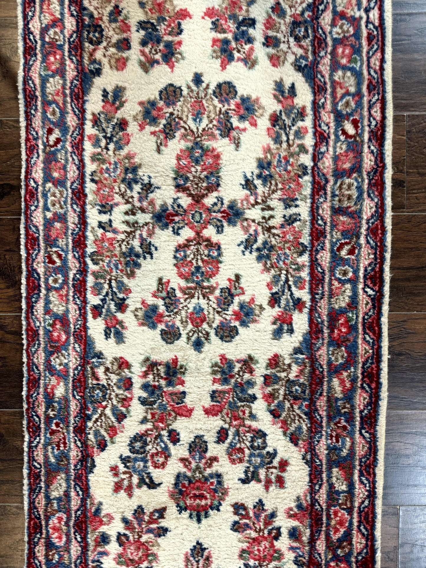 Persian Sarouk Runner Rug 2.4 x 21, Handmade Wool Floral Runner Rug for Hallway, 21ft Runner, Ivory - Nuvé