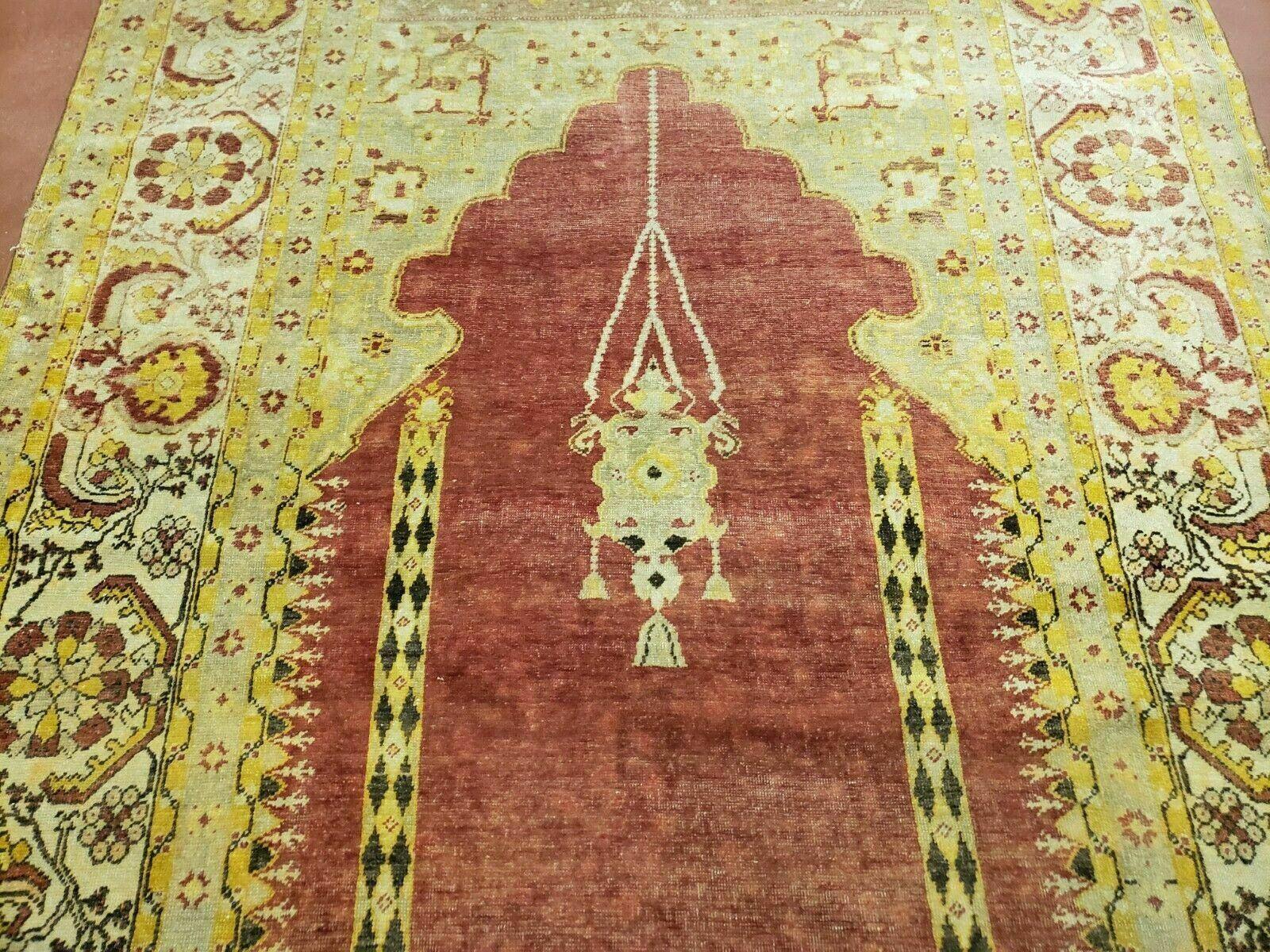 4' 5" X 7' Antique HandmadeTurkish Prayer Melas Oushak Wool Rug Mehrab Nice - Nuvé