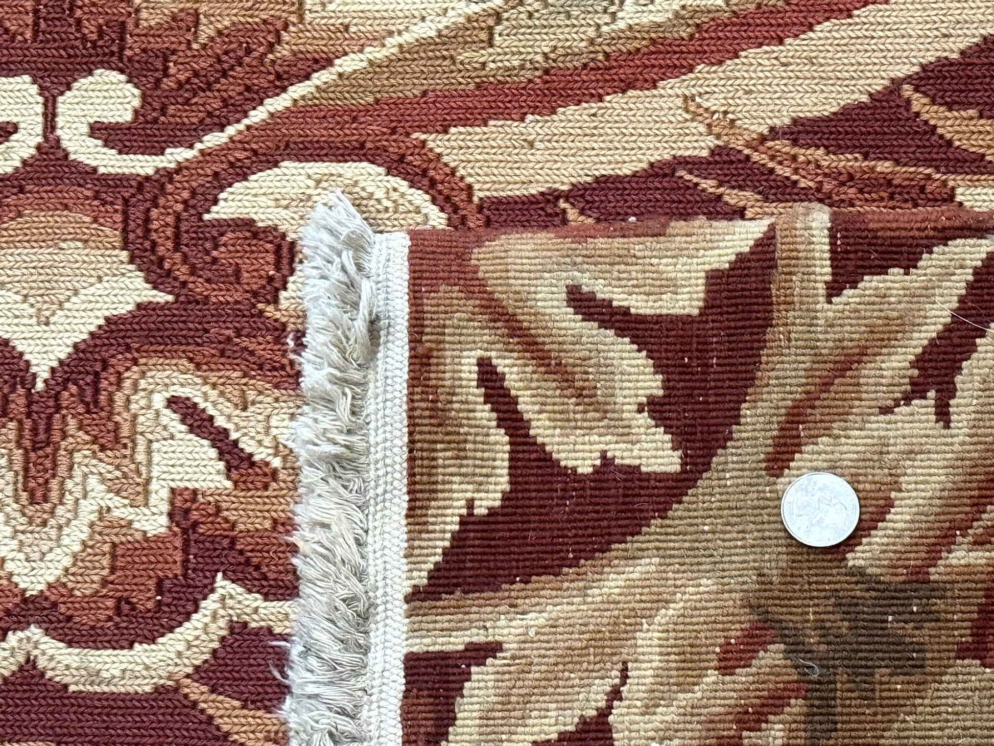 Large Aubusson Rug 10x13, Thick Flatweave Carpet, Elegant European Design, Cream and Raspberry - Nuvé