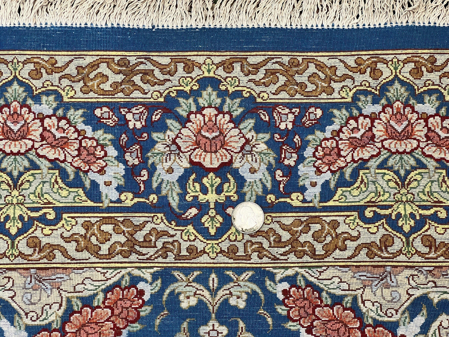 Magnificent Persian Qum Silk Rug 3x5, Blue, Super Fine 675 KPSI - 70 Raj, Floral Roses, Handmade Vintage Silk Carpet, Masterpiece - Nuvé