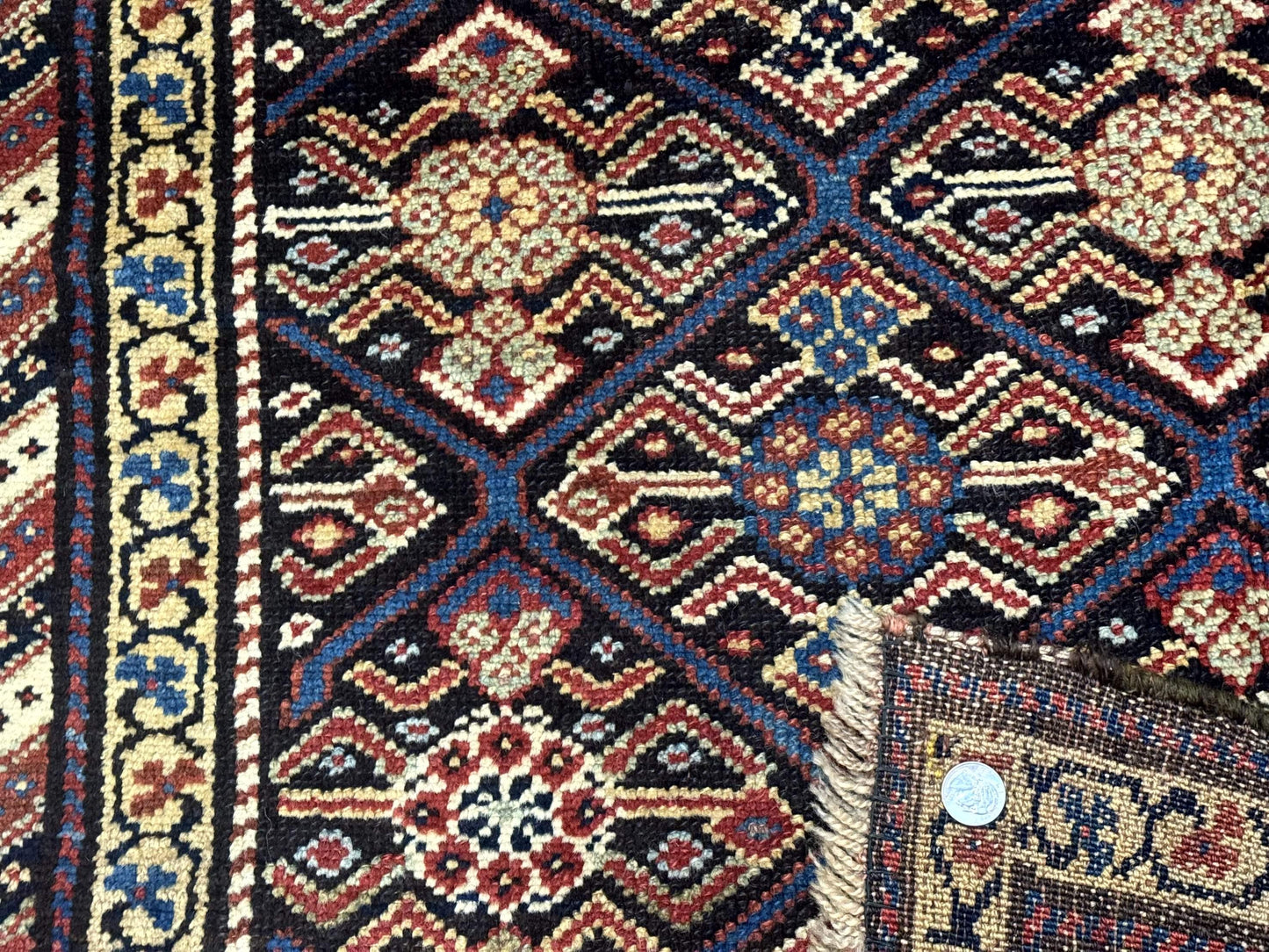 Antique Persian Wide Runner Rug 4x9, Kurdish Rug, Panel Design, Rainbow Border, Rare Tribal Rug - Nuvé