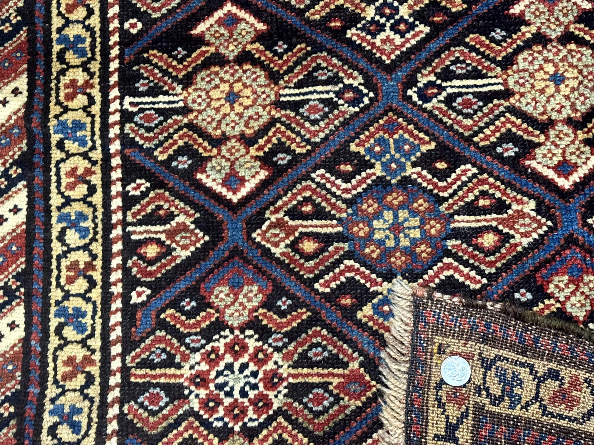 Antique Persian Wide Runner Rug 4x9, Kurdish Rug, Panel Design, Rainbow Border, Rare Tribal Rug - Nuvé