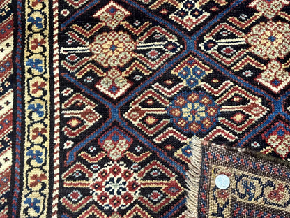 Antique Persian Wide Runner Rug 4x9, Kurdish Rug, Panel Design, Rainbow Border, Rare Tribal Rug - Nuvé