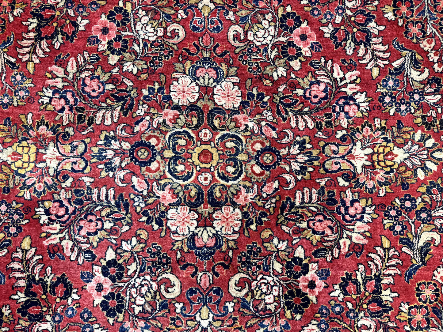 Large Antique Persian Sarouk Rug 11x18, Red, Floral Allover, Palace Size Wool Handmade Carpet - Nuvé