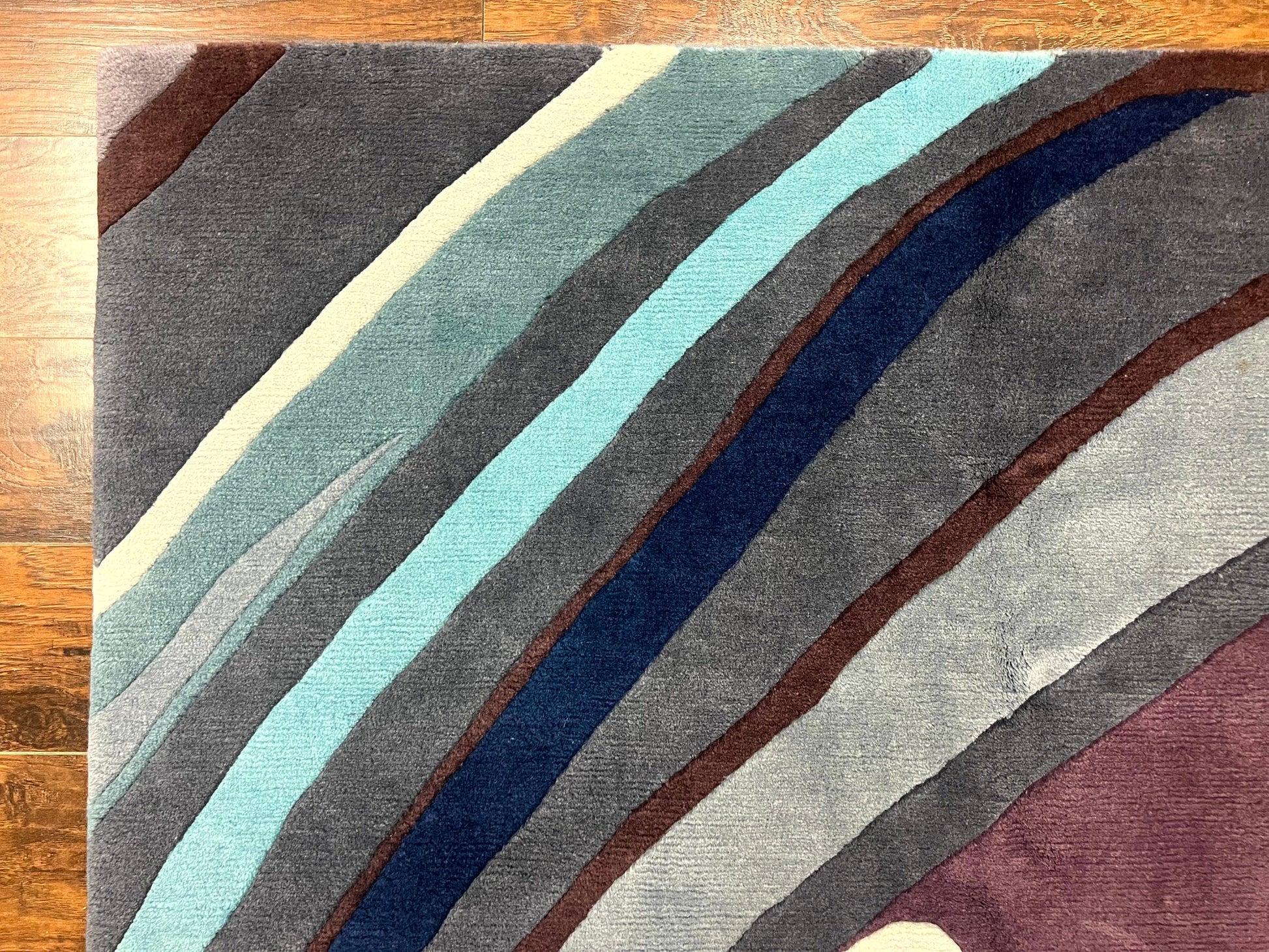 Modern Nepali Handmade Wool Rug 6x8, Blues Gray Mauve, Abstract, Nepali Tibetan Rug - Nuvé