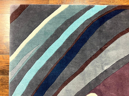 Modern Nepali Handmade Wool Rug 6x8, Blues Gray Mauve, Abstract, Nepali Tibetan Rug - Nuvé