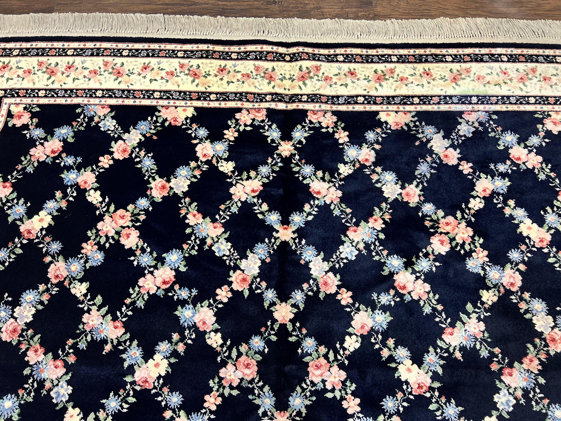 Karastan Rug 8' 8" x 12" Garden of Eden Collection Ebony Trellis #509/1270, Wool Pile Discontinued Vintage Karastan Carpet, Room Sized Rug - Nuvé