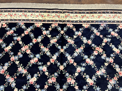 Karastan Rug 8' 8" x 12" Garden of Eden Collection Ebony Trellis #509/1270, Wool Pile Discontinued Vintage Karastan Carpet, Room Sized Rug - Nuvé