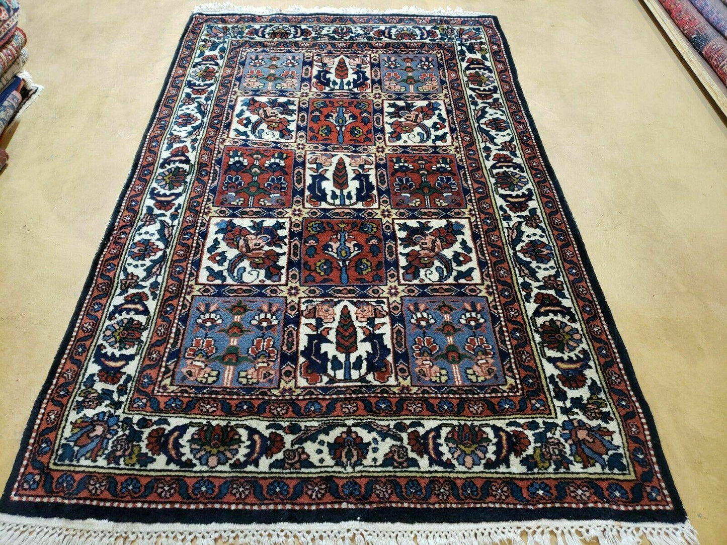 4' X 6' Vintage Handmade Indian Panel Design Wool Rug Veg Dyes - Nuvé
