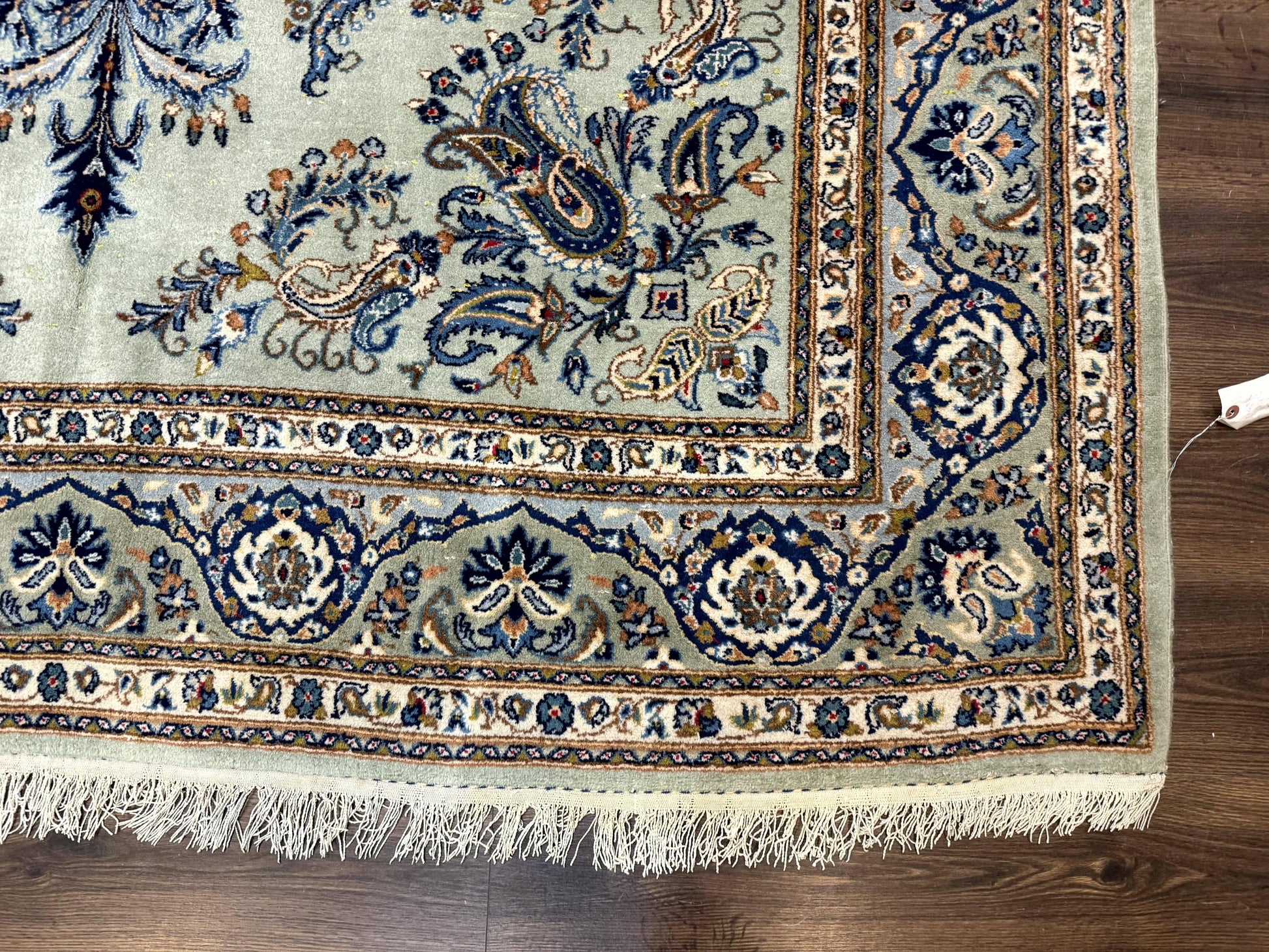 Light Green and Blue Persian Kashan Rug 7x10, Authentic Persian Carpet, Handmade, Wool - Nuvé