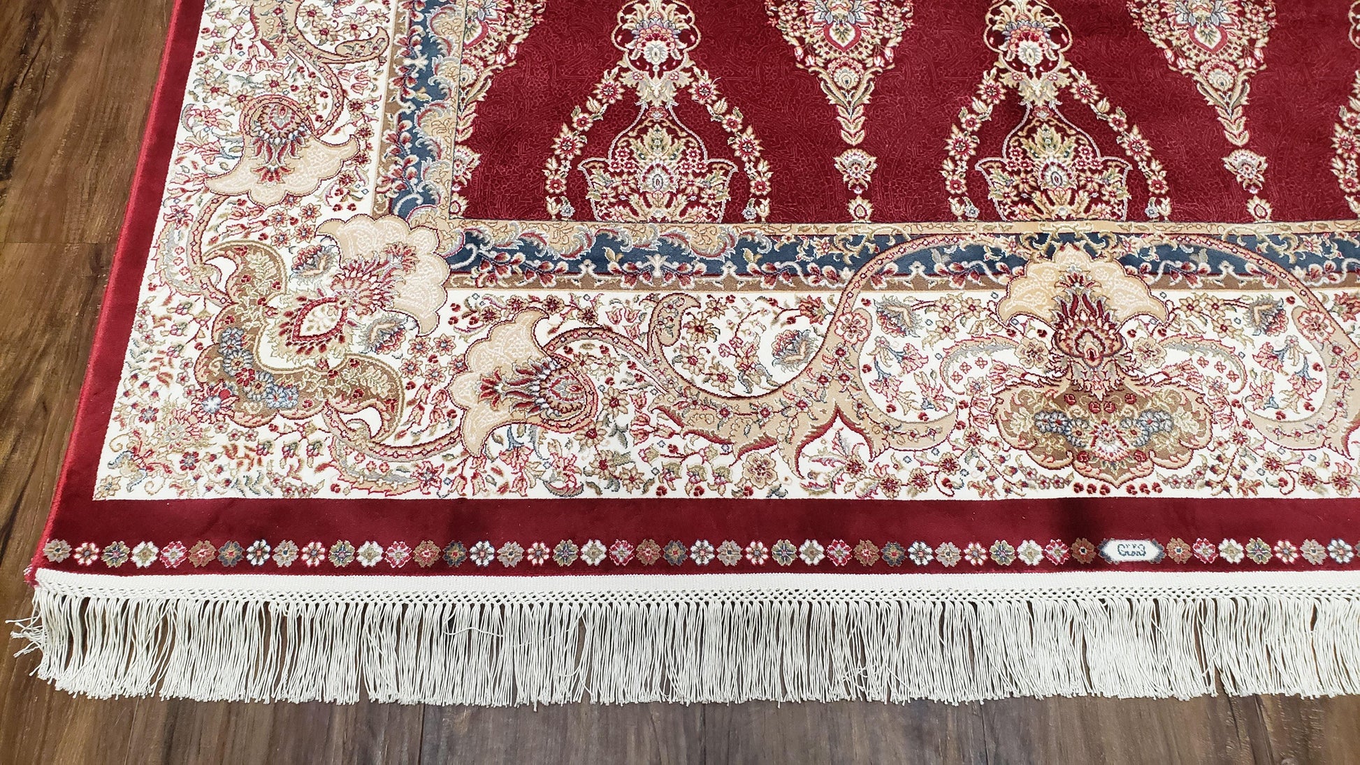 Dark Red Silk Carpet 5.3 x 7.6 ft, 5x8 Silk Rug, New Turkish Silk Carpet, Mint Condition, Beige & Red Area Rug, Bamboo Silk, High Quality - Nuvé