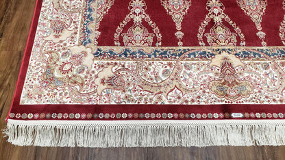 Dark Red Silk Carpet 5.3 x 7.6 ft, 5x8 Silk Rug, New Turkish Silk Carpet, Mint Condition, Beige & Red Area Rug, Bamboo Silk, High Quality - Nuvé