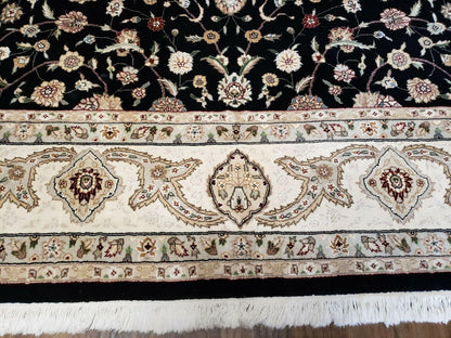 8' 5" X 11' 6" Vintage Handmade Oriental Floral Wool Rug Silk Accent Black Nice - Nuvé