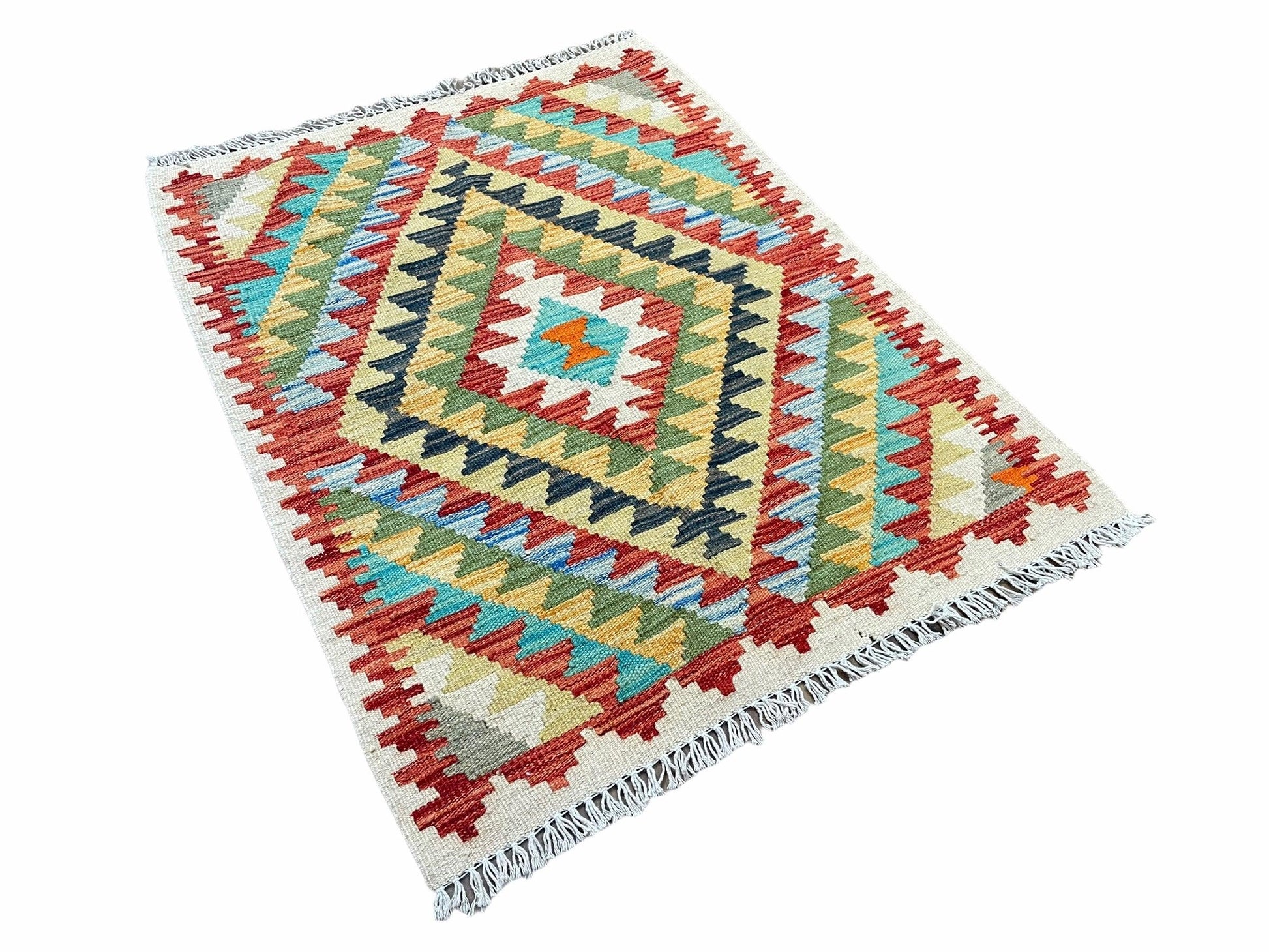 Small Kilim Rug 2x3 Colorful Turkish Kilim Accent Rug New Flatweave Wool Kilim Chobi Kilim Diamond Zigzag Playroom Rug - Nuvé