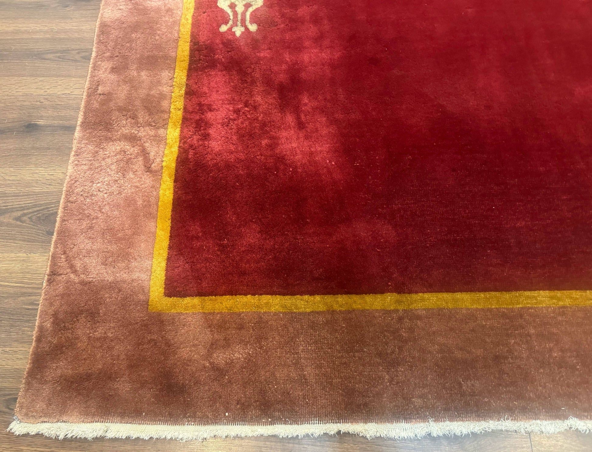 Red Chinese Art Deco Rug 9x11, Simple Design, Wool Chinese Area Rug, Antique - Nuvé