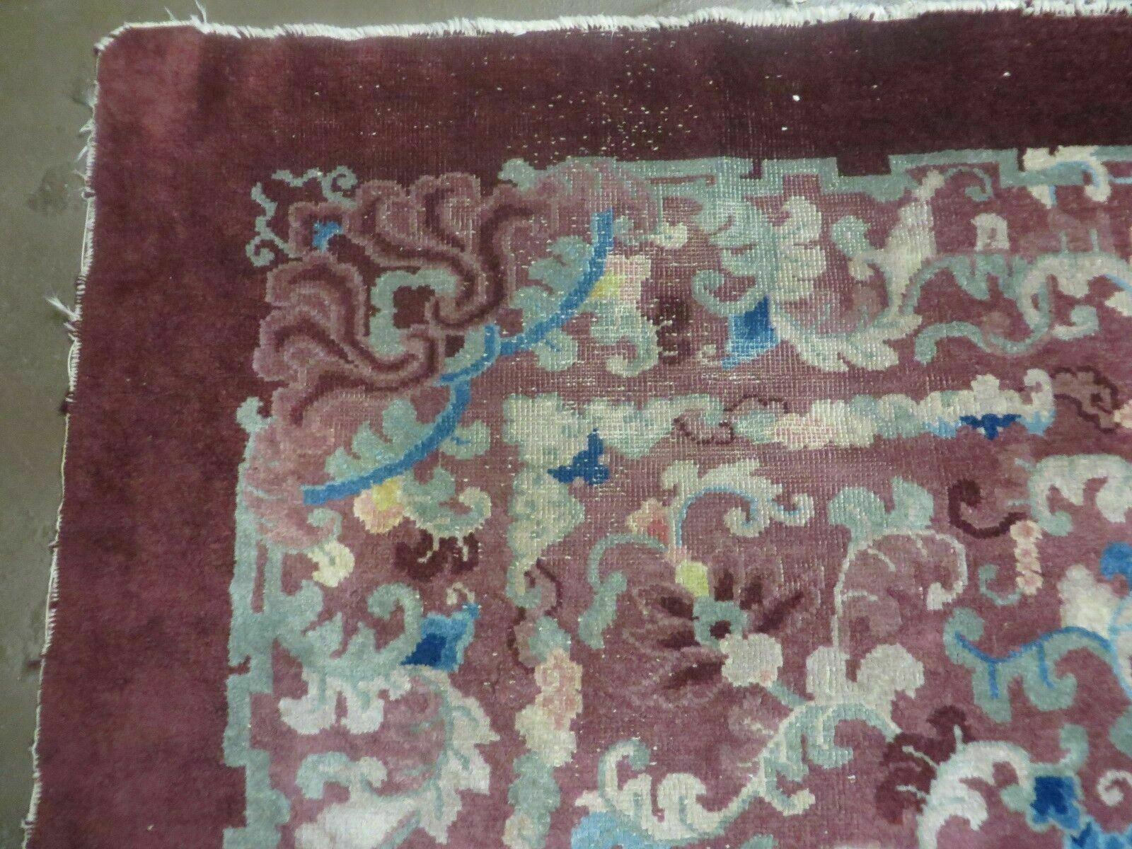 8' X 10' Vintage Handmade Chinese Art Deco Peking Nichols Wool Rug Flowers Nice - Nuvé