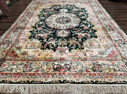 Silk Indian Kashmiri Rug 9x12, Vintage Hand Knotted Carpet - Nuvé