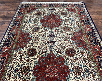 Wonderful Sino Persian Rug 6x10 with Animal Pictorial Motifs, Cream Dark Red Navy Blue, Birds Gazelles, Two Medallions, Top Quality Handmade - Nuvé