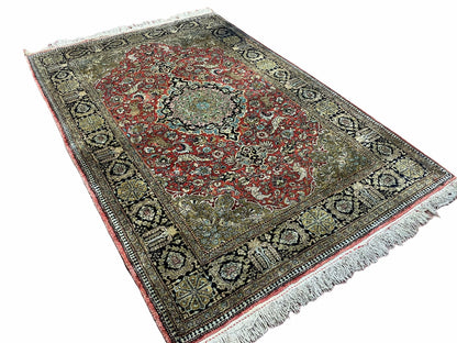 Persian Qum Silk Rug 3.8 x 5.6, Silk on Silk, Animal Pictorials, Fine 330 KPSI - Nuvé