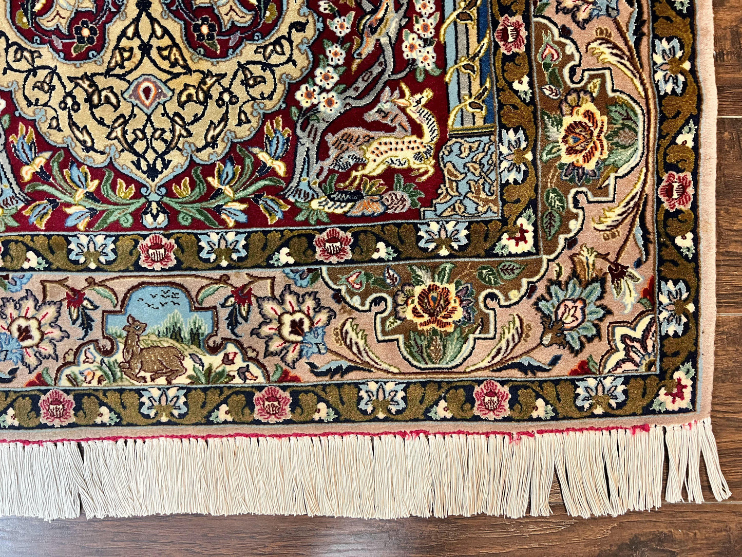 Marvelous Persian Isfahan Rug 3.7 x 5.6, Tree of Life and Animal Pictorials, Handmade Vintage Super Fine 600 KPSI, Kork Wool  Silk Highlights, Rare - Nuvé