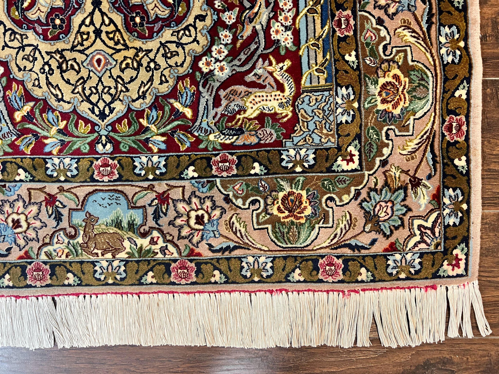 Marvelous Persian Isfahan Rug 3.7 x 5.6, Tree of Life and Animal Pictorials, Handmade Vintage Super Fine 600 KPSI, Kork Wool  Silk Highlights, Rare - Nuvé