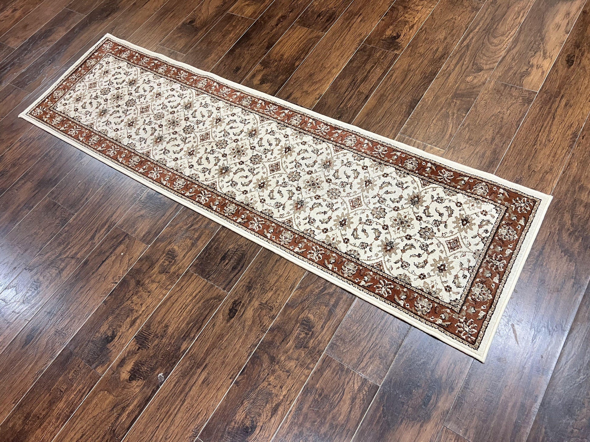 Runner Rug 2 x 7.6, Skinny Runner, Oriental Rug for Hallway, Ivory & Rust Red, Floral Allover - Nuvé