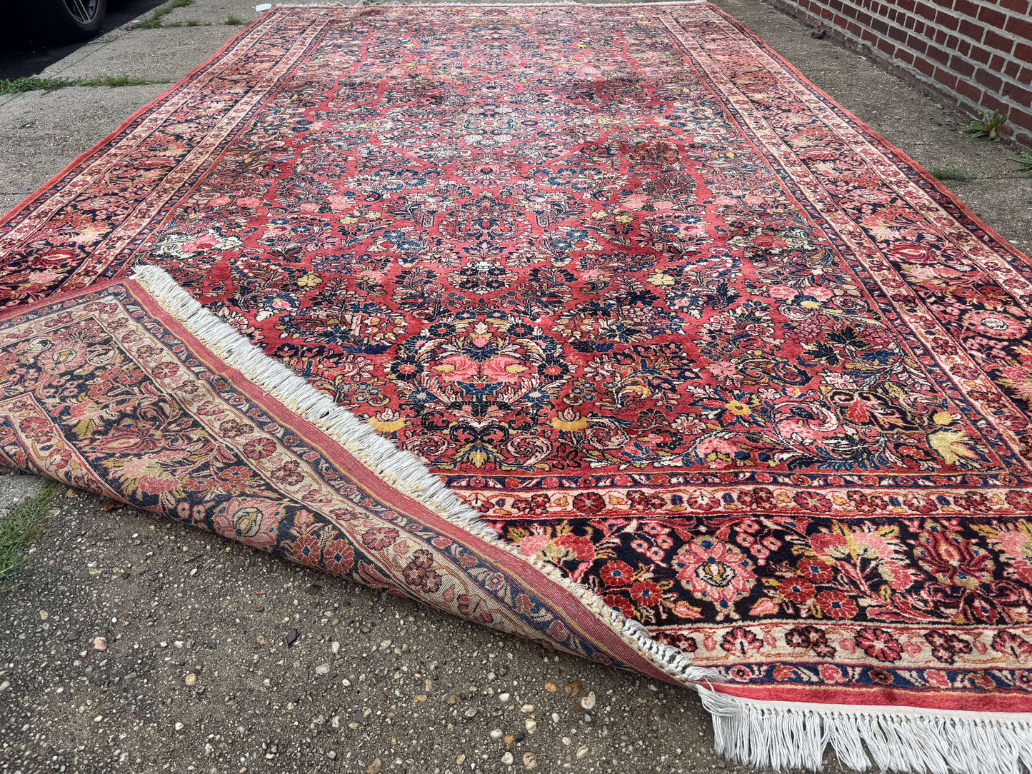 Large Antique Persian Sarouk Rug 11x18, Red, Floral Allover, Palace Size Wool Handmade Carpet - Nuvé