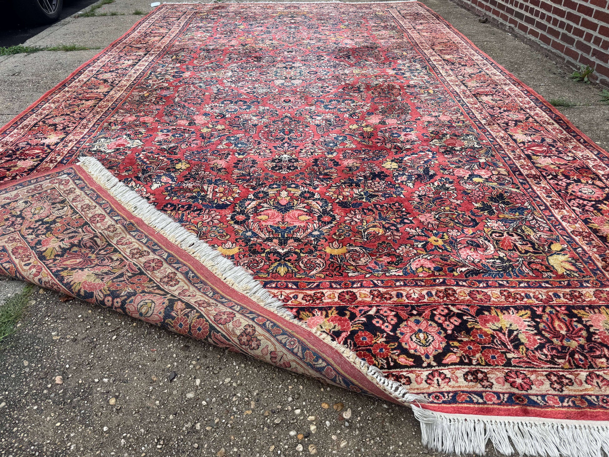 Large Antique Persian Sarouk Rug 11x18, Red, Floral Allover, Palace Size Wool Handmade Carpet - Nuvé