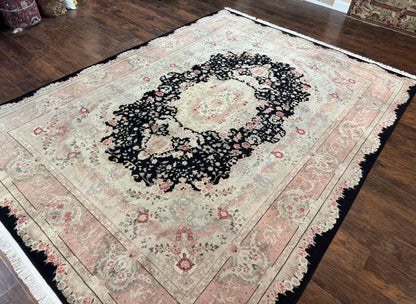 Pak Persian Tabriz Rug 8.6 x 11.6, Black Pink, Traditional Elegant Formal Oriental Carpet, Dining Room Rug, Fine 225 KPSI - Nuvé
