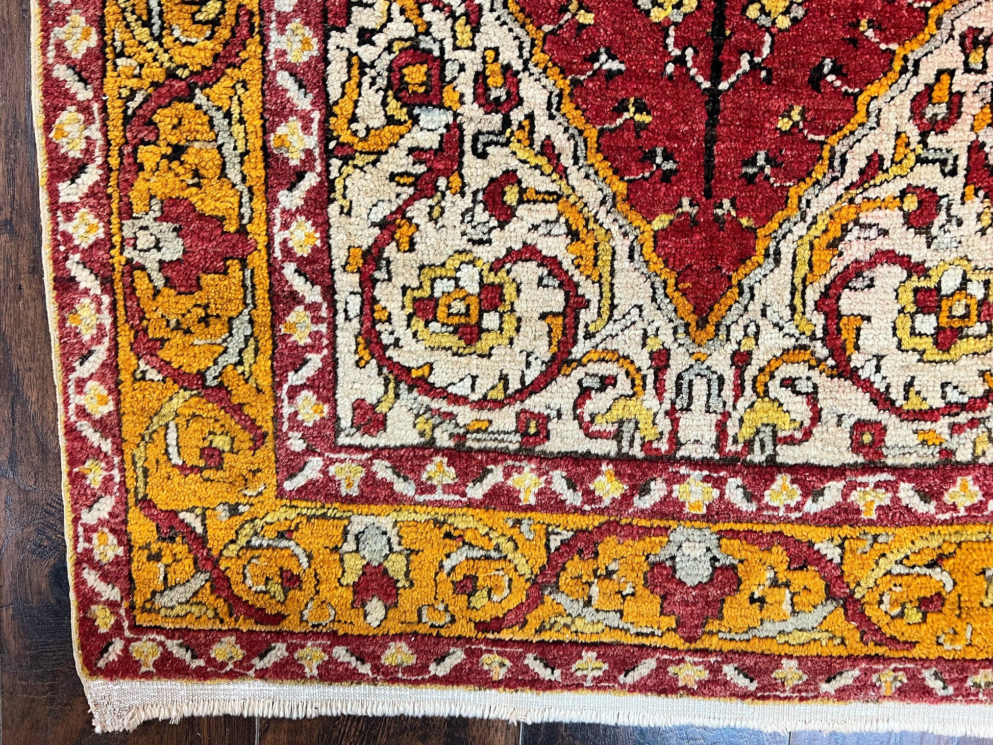 Antique Turkish Prayer Rug 3x5, Hand Knotted Turkish Melas Oushak Wool Carpet, Mehrab Rug, Orange & Red Vintage Rug 3 x 5 Collectible - Nuvé