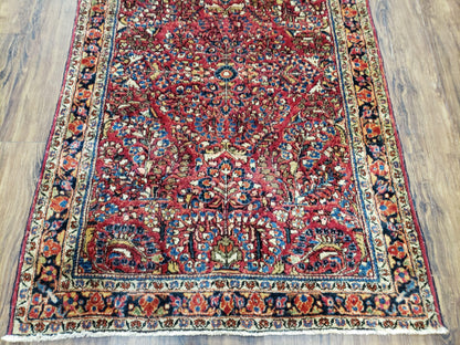 Antique Persian Sarouk Rug, Red, Allover Floral Pattern, Hand-Knotted, Wool, 3'4" x 4'10" - Nuvé