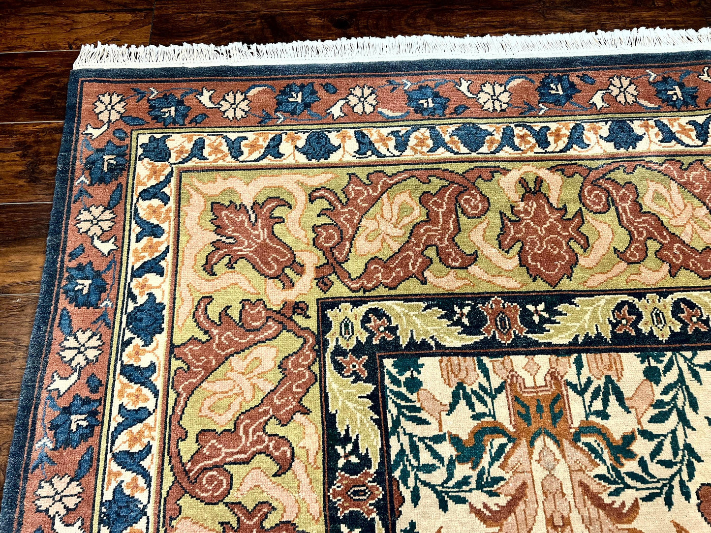 10x13 Wool Rug, Floral Pattern, Birds, Handmade Vintage Carpet, Couristan Rug, Beige - Nuvé