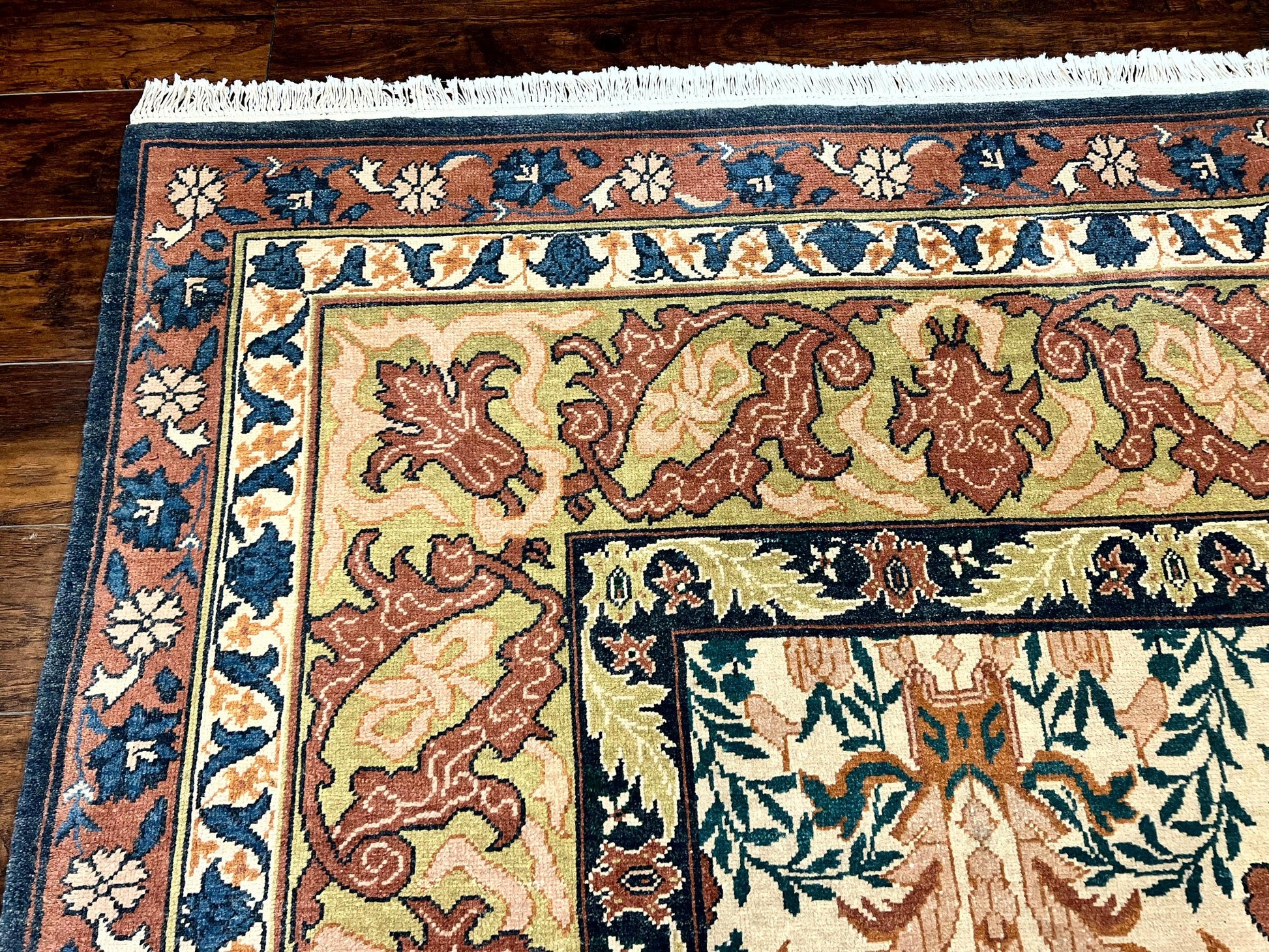 10x13 Wool Rug, Floral Pattern, Birds, Handmade Vintage Carpet, Couristan Rug, Beige - Nuvé