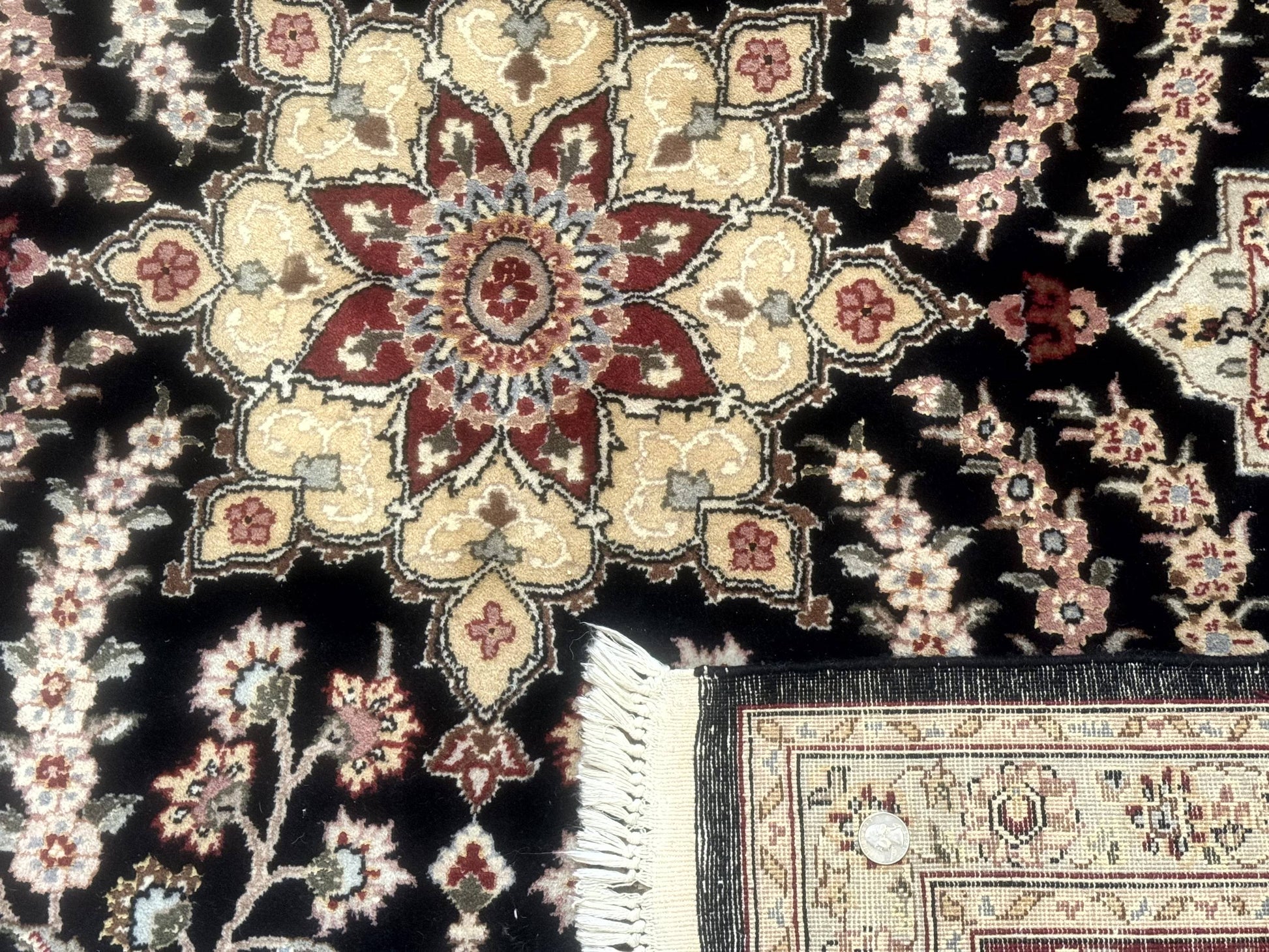 Sino Persian Rug 9x12, Black & Maroon, Wool and Silk, Allover Pattern - Nuvé
