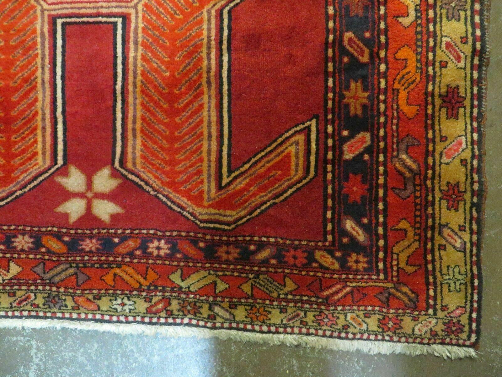 4' 10" X 11' Antique Handmade Turkish Kazak Wool Rug SHIELD Hand Knotted Red - Nuvé