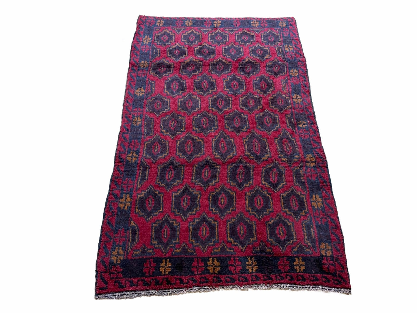 2' 10" X 4'7" Vintage Handmade Tribal Wool Rug Balouchi Rug Afghan Rug Red Blue - Nuvé