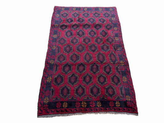 2' 10" X 4'7" Vintage Handmade Tribal Wool Rug Balouchi Rug Afghan Rug Red Blue - Nuvé
