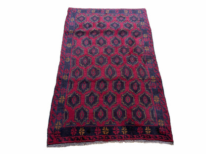 2' 10" X 4'7" Vintage Handmade Tribal Wool Rug Balouchi Rug Afghan Rug Red Blue