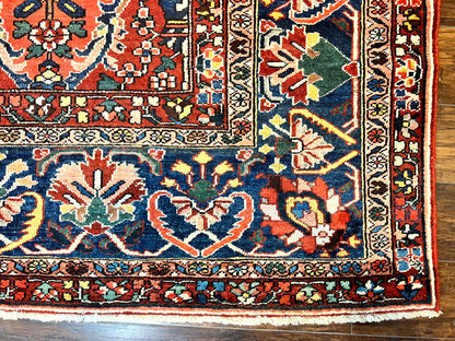 Large Persian Bakhtiari Rug 10x14, Rare Perisan Tribal Rug, Red Blue Ivory Multicolor, Hand Knotted, Semi Antique Carpet - Nuvé