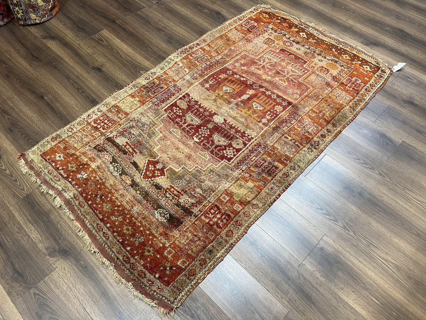 Antique Turkish Melas Rug 4x7, Tribal Geometric Unique Collectible Hand Knotted Wool Oriental Carpet, Rare 1920s Rug, Burnt Orange Red - Nuvé