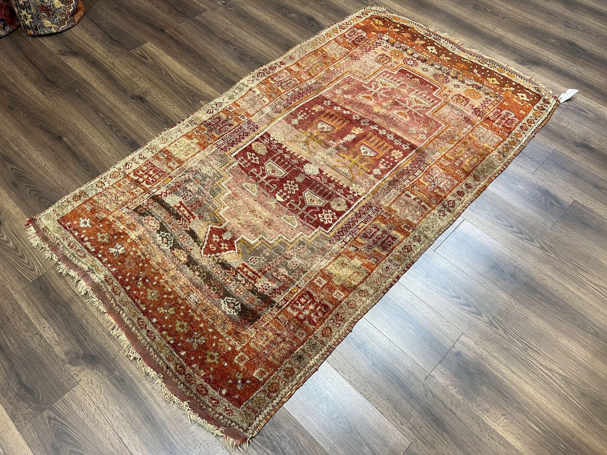 Antique Turkish Melas Rug 4x7, Tribal Geometric Unique Collectible Hand Knotted Wool Oriental Carpet, Rare 1920s Rug, Burnt Orange Red - Nuvé