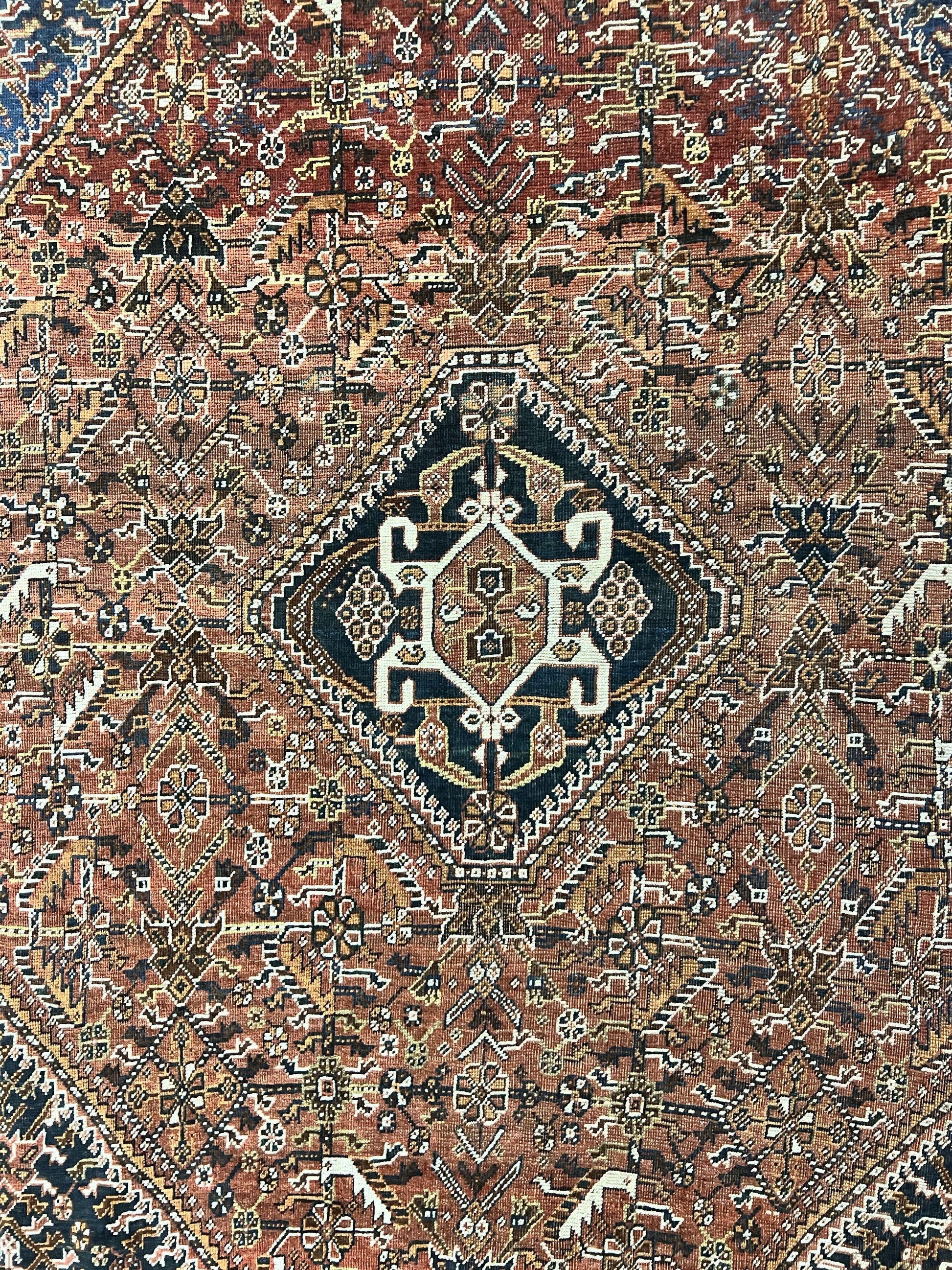 Antique Persian Shiraz Tribal Rug 6x8, Geometric Rug, Wool Handmade Hand Knotted Carpet, Red Blue - Nuvé