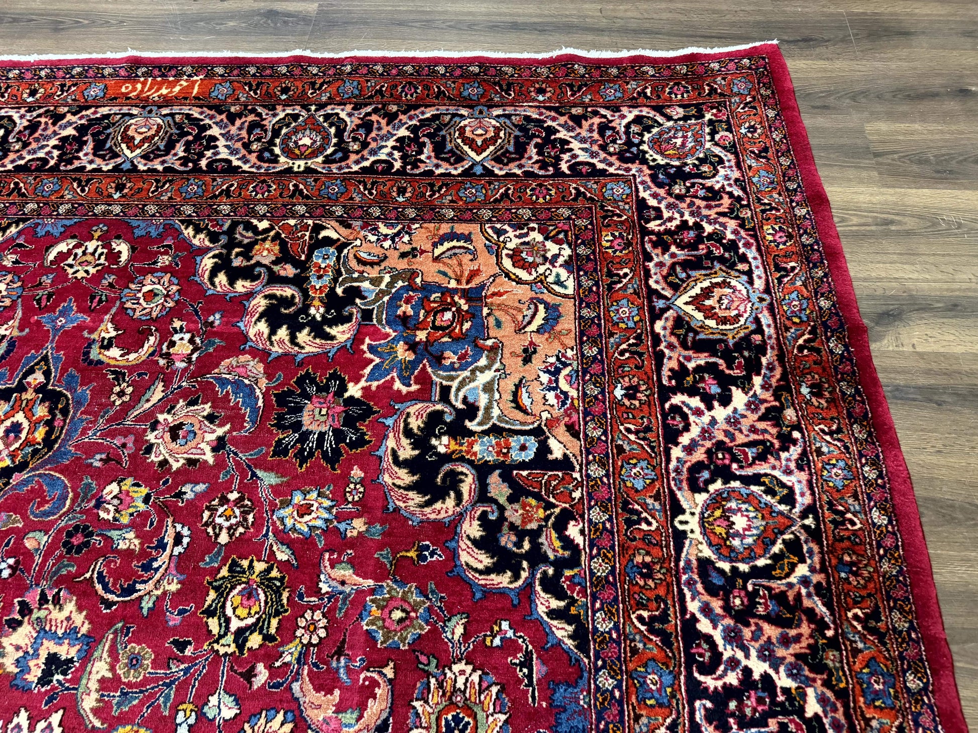 Red Persian Mashad Rug 10x13 - Floral Medallion Signed By Masterweaver - Nuvé